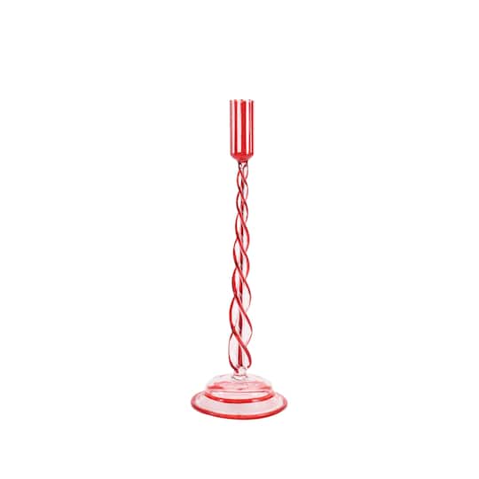 Melrose Red Twisted Glass Taper Candle Holder Set